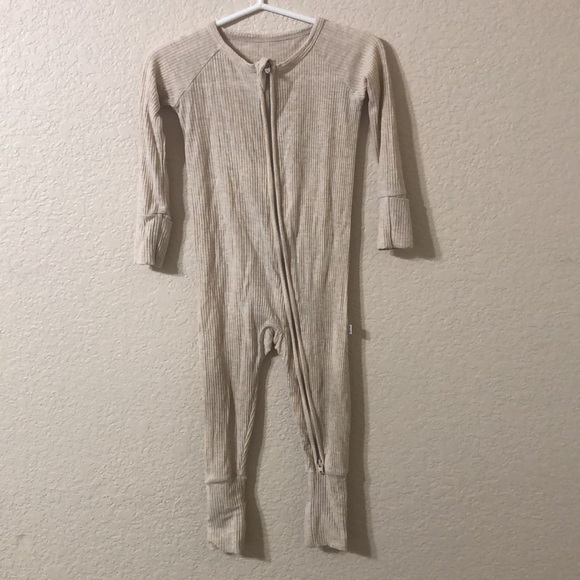 Little Sleepies Ribbed Heathered Oatmeal Bamboo Blend Zippie Sleeper 6-12 Months - Picture 1 of 6